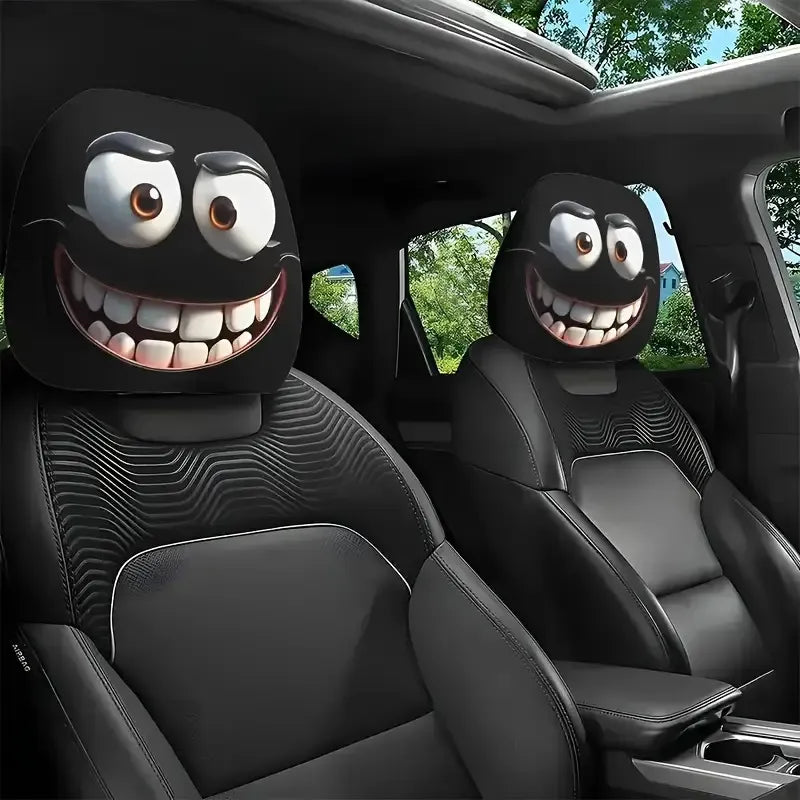 ๐ Funny Cartoon Car Headrest Covers โ 2PCS Universal Fit ๐