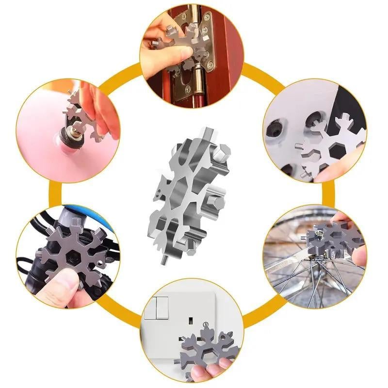 Portable 18-in-1 Snowflake Multi-Tool – Stainless Steel Pocket Wrench