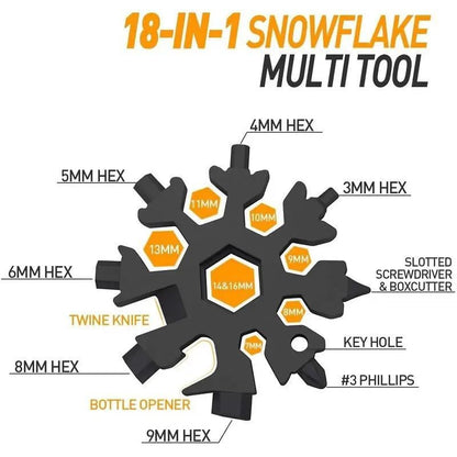 Portable 18-in-1 Snowflake Multi-Tool – Stainless Steel Pocket Wrench