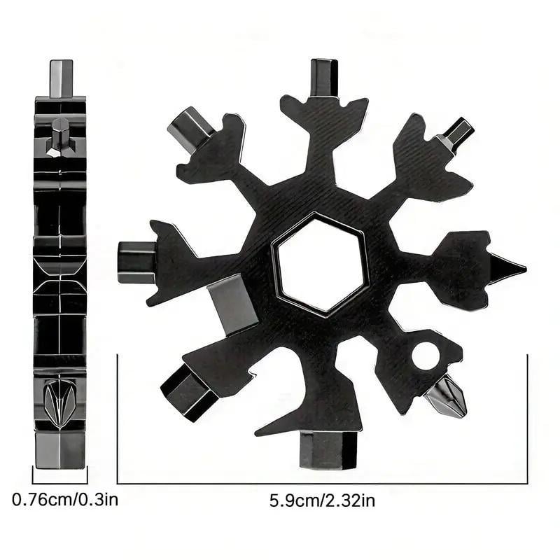 Portable 18-in-1 Snowflake Multi-Tool – Stainless Steel Pocket Wrench