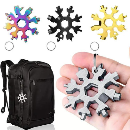 Portable 18-in-1 Snowflake Multi-Tool – Stainless Steel Pocket Wrench