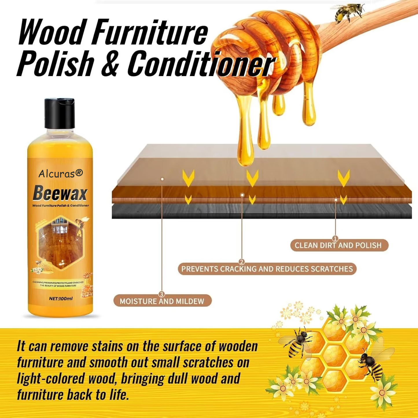 🍯Beeswax Wood Floor & Furniture Cleaner | Stain Remover, Polish & Conditioner | 100ml